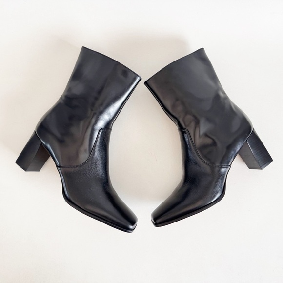 New Madewell The Zane Ankle Boot Black Leather Block Heel Square Classic US 11 - Picture 3 of 12